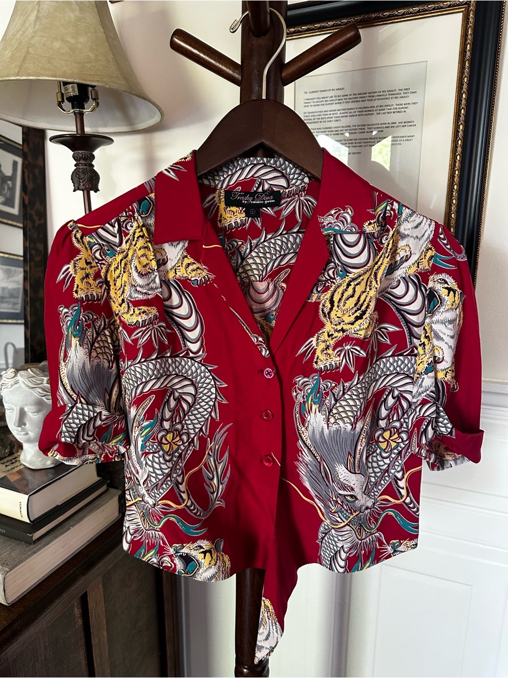 Trashy Diva Red Dragon & Tiger Tie-Front Crop Top - Picture 3 of 7